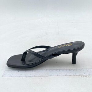 Wansseny Black Thong Open Toe Mid Heel Flip Flops Slip on Mules Summer Sandals